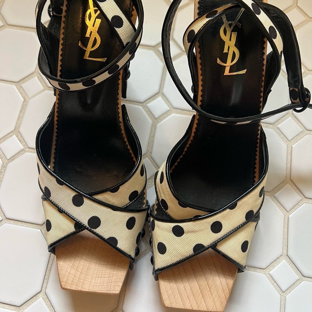 RARE Yves Saint Laurent S/S 2005 Vintage Polka Dot Wooden Heels 🖤